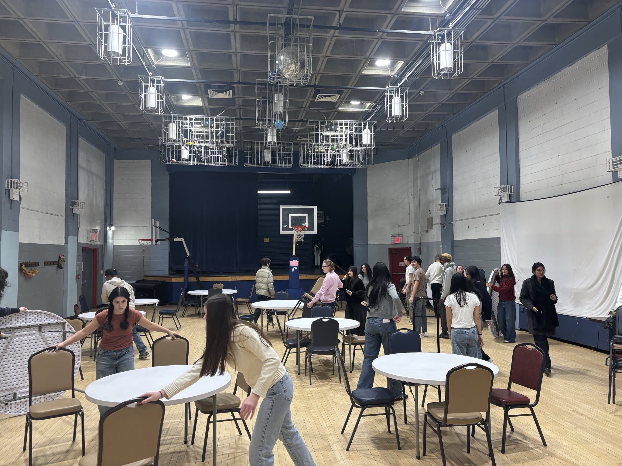 Community center gymnasium setup for reading event